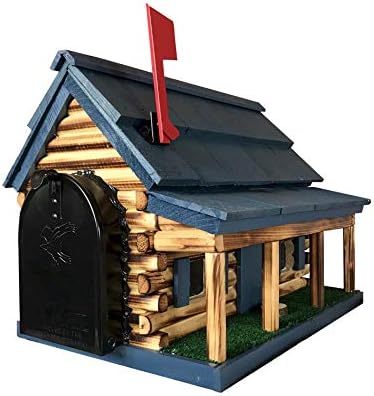 Log Cabin with Porch Wooden Mailbox Blue Amish Made in USA