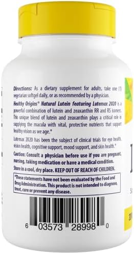 Healthy Origins Lutein Lutemax 2020 20 mg & Zeaxanthin, 180 Gels