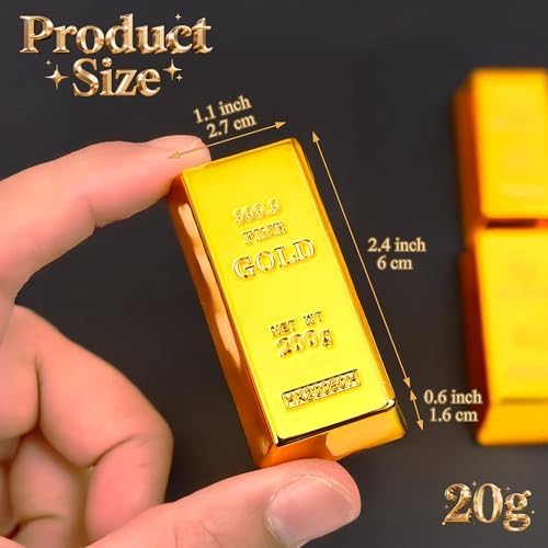 SABLUE 6X Replica Mini Gold Bar Refrigerator Magnets Fake Golden Paper Weight Brick Bullion Movie Prop Novelty Gift Joke (E0-Magnets L)