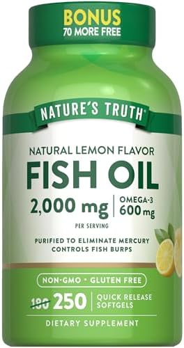 Nature's Truth Fish Oil 2000 mg | 600 mg Omega 3 | 250 Softgels | Natural Lemon Flavor | Non-GMO and Gluten Free Supplement | Natural Lemon Flavor