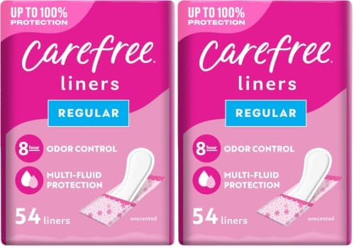 Carefree Panty Liners for Women, Regular, Wrapped, Unscented, 54 ct