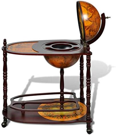 Wine Stand 39" Globe Bar Trolley Liquor Cabinet Storage Roller Cart, Brown