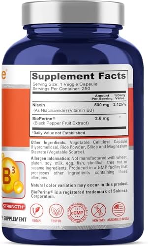 Flush Free Niacin, Non-GMO, Vegan 500mg, 250 Veggie Capsules - 250 Servings