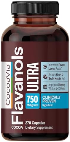 CocoaVia Ultra 750mg Cocoa Flavanols – Heart & Brain Support, Memory & Blood Circulation Booster, High Flavanol Cocoa for Nitric Oxide