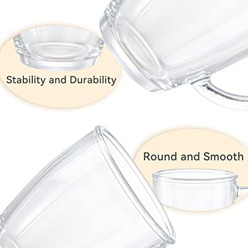 D.M DESIGN·MASTER [6 PACK, 12 OZ - Premium Glass Coffee Mugs with Handle. Transparent Tea Glasses for Hot/Cold Beverages