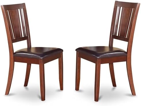 East West Furniture DUC-MAH-LC Dudley Kitchen Dining Chairs - Faux Leather Upholstered Wood Chairs, Set of 2, Mahogany