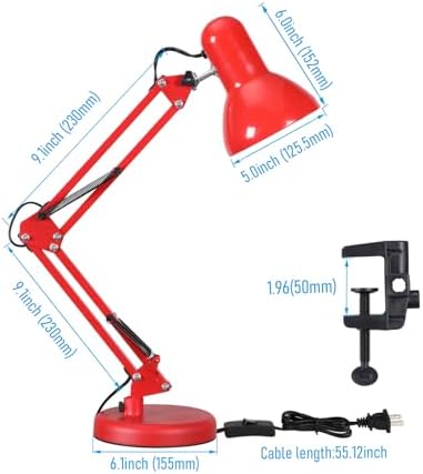 TORCHSTAR Metal Desk Lamp, Adjustable Swing Arm, E26, Black | Architect Gooseneck Multi-Joint Clip Table Lamp with Plastic Clamp, for Home Office, Work, Study, Reading, Bulbs not Included