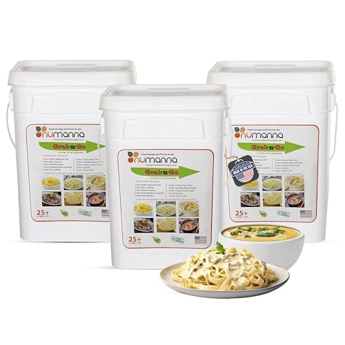 Numanna Grab-n-Go Bucket 80 Servings, 12 lbs | Freeze-Dried Premade Meals | 25+ Year Shelf Life | Non-Perishable, Ready-to-Eat Breakfast & Dinner Everyday Meals | Emergency & Survival Food Kit | Made in USA