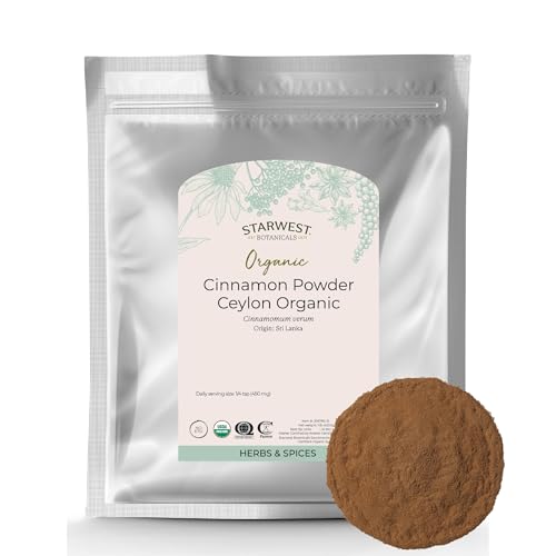 Starwest Botanicals Organic Ceylon Cinnamon Powder - Spice for Tea, Cooking, & Baking, Sweet & Mellow Flavor, Certified Kosher