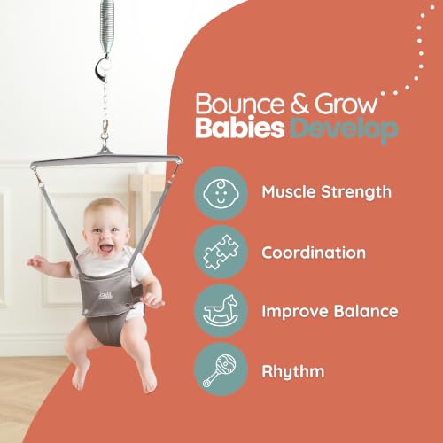 Jolly Jumper Classic (Grey) with Stand - Original Baby Jumper, Indoor and Outdoor Exercise Saddle Seat, Adjustable Height, for Infants up to 28lbs