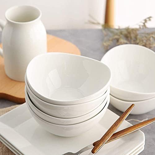 Samsle 19 Ounces Ceramic Serving Bowls, Sturdy Porcelain White Oval Salad Bowls, Stackable Food Server Fruit Display Dishes for Party Dinner