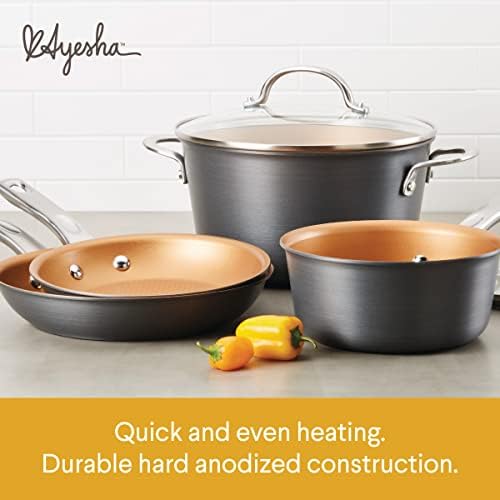Ayesha Curry Kitchenware Ayesha Curry Home Collection Hard Anodized Nonstick Cookware Pots and Pans Set, 9 Piece, Charcoal Gray