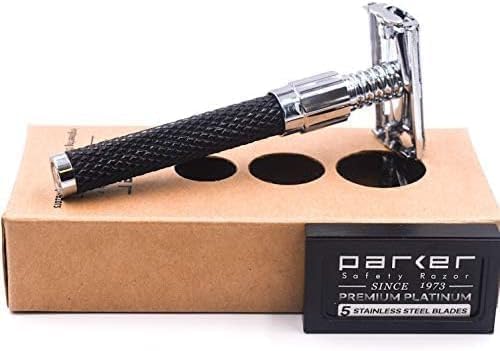 Parker 92R Graphite Gray Butterfly Double Edge Safety Razor, Long Handle | Twist-To-Open Loading And Substantial Weight Provide Secure Control
