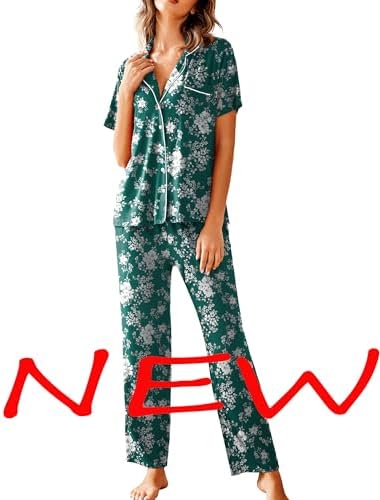Avidlove Women Pajamas Set Notch Collar Soft Sleepwear Pjs Short Sleeve Button Down Nightwear with Long Pants