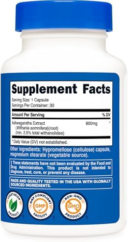 Nutricost Ashwagandha Herbal Supplement 600mg, 120 Capsules, Gluten-Free | Vegetarian, GMO-Free, Ashwagandha Root