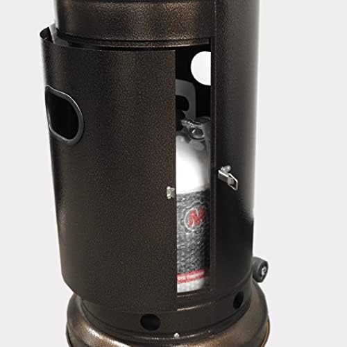 AZ Patio Outdoor Propane Gas Patio Heater, 48K BTU's, Open Door Design, Adjustable Table, Single pole, Weight Bladder Included, Regulator and Hose, Hammered Bronze Finish