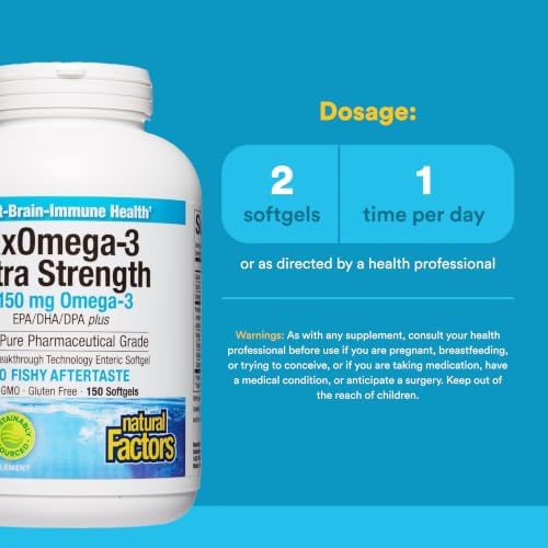Natural Factors RxOmega-3 Ultra Strength - Dietary Supplement for Brain & Heart Health Support - Eye Health Supplement with EPA & DHA - Supplement with Omega-3 Fatty Acids - 150 Softgels (75 Servings)