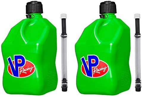 VP Racing 3562-CA, 5.5 Gallon Square Motorsport Jug Green w/ 14" Standard Hose (2 Pack) Close-Trimmed Cap and Neck for Tight Seal
