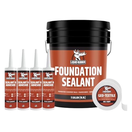Liquid Rubber Foundation Sealant - Basement Waterproof Sealer, Black, 5 Gal | Flexible Elastomeric Coating - Crack Filler, Leak Repair, Basement Waterproofing Solution, Indoor/Outdoor Use, DIY Protection