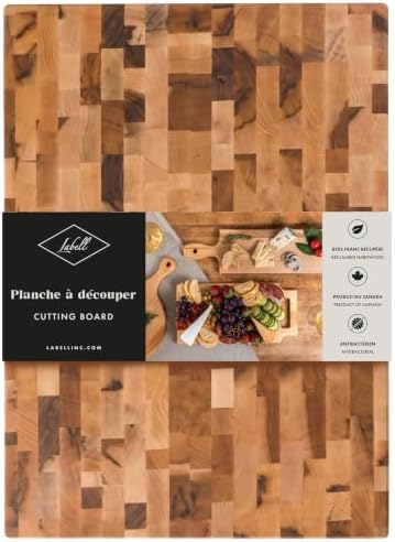Labell Maple End-Grain Butcher Block, Juice Groove, 12 x 16 x 1.25 in | Checkered Cutting Board, Handcrafted in Canada, Thick, for Meat, Cheese