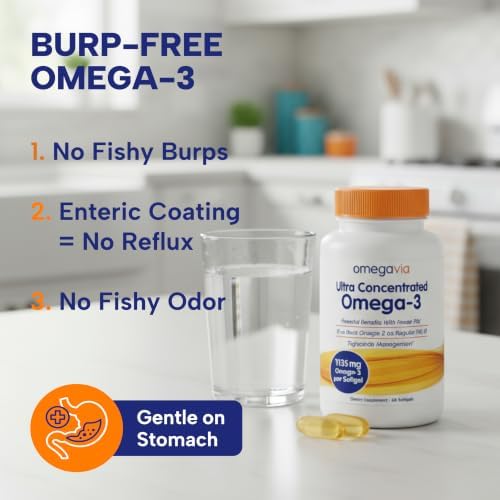 OmegaVia Ultra Concentrated Omega 3 Fish Oil, EPA DHA 1135 mg (60 Softgels) | 3x More Omega-3 in One Pill