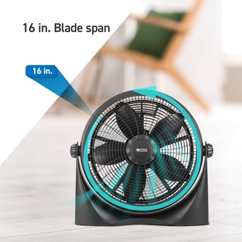 Commercial Cool 16 Inch High Velocity Floor Fan, Black, CFF16B | Floor Fan for Home, Garage, Bedroom, or Office, Cooling with 3 Speed Settings, Quiet Floor Fan with Adjustable Tilt Angle