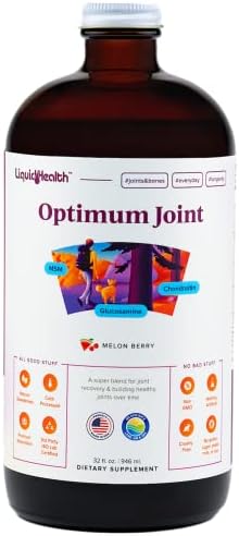 LIQUIDHEALTH Optimum Joint Support Supplement with Glucosamine, Chondroitin, MSM, Hyaluronic Acid - Triple Strength Liquid Vitamins, Gluten-Free, Dairy-Free, Soy-Free Joint Juice, Made in USA (32 oz)