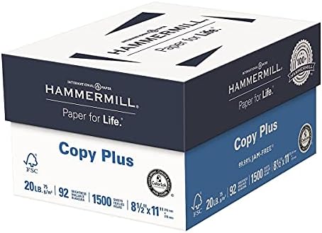 Hammermill Copy Plus 8.5-Inch x 11-Inch Copy Paper, 20 lbs., 92 Bright, 500 Shts/RM, 3RM/CT (105040)