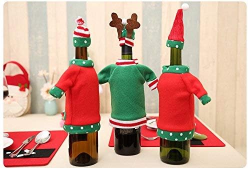 Christmas Wine Sweater - Ugly Santa, Reindeer and Snowman Cover for Red Wine Bottles - Christmas and New Year Party Decoration (3Pcs)