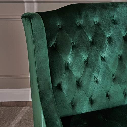 Christopher Knight Home Leora Modern Glam Tufted Velvet Wingback Loveseat, Emerald / Dark Brown