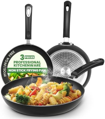 Utopia Kitchen Nonstick Frying Pan Set 3 Piece 8 9.5 11 Inch PFOA Free Grey | Omelette Pan, 3 Piece Skillet Set, Induction Bottom, Cookware