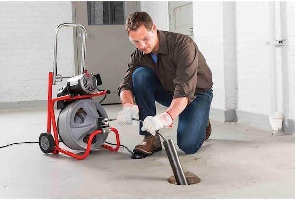 RIDGID K-400 Drain Cleaning 115-Volt Drum Machine Kit with AUTOFEED Control and C-32IW 3/8" x 75' Cable, Grey and Red