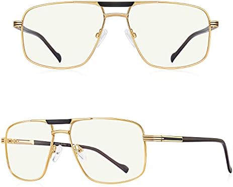 Reading Glasses for Men Square Double Bridge Blue Light Blocking Computer Readers