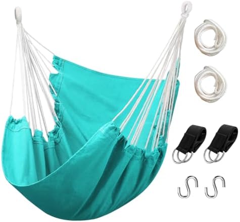 Hommtina Hammock Chair Hanging Rope Swing, Max 300 Lbs Hanging Chair with Pocket & Durability Perfect for Outdoor, Home, Bedroom, Patio