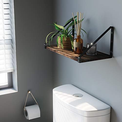 BAMEOS Floating Shelves Rustic Wood Wall Shelf, Small Bookshelf for Living Room, Office, Bedroom, with Metal Bracket