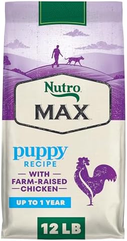 Nutro Max Puppy Recipe Dry Dog Food, Farm-Raised Chicken, 12 lb | 100% complete & balanced, omega 3 & 6 fatty acids, supports digestion & skin, no artificial preservatives or colors