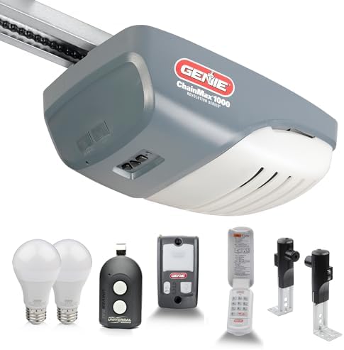 Genie ChainMax 1000 Garage Door Opener - Durable Chain Drive - Includes two 3-Button Pre-Programmed Remotes,Wall Console, Wireless Keypad, Safe-T-Beams - Model 3022-TKH, 140V DC Motor,Gray | 140V DC Motor, Chain C-Channel Rail, 2 Remotes, Wall Console, W…