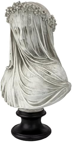 Design Toscano Veiled Maiden Indoor Bust Statue, 9 Inch Wide, 14 Inch Tall, Cast Stone Resin, Antiqued White Finish with a Black Painted Base