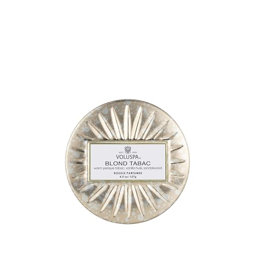 Voluspa Bourbon Vanille, Mini Tin Candle, 4 oz, 25 Hour Burn Time, Coconut Wax for Clean Burning, Handcrafted in the USA