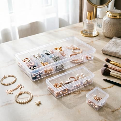 24 Pieces Mixed Sizes Rectangular Empty Mini Clear Plastic Organizer Box
