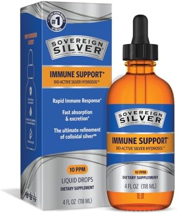Sovereign Silver Immune Support, Colloidal Silver, 4 fl oz (118 mL) | Bio-Active Silver Hydrosol, 10 ppm, Liquid Dropper