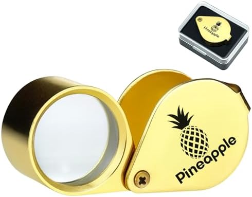 Pineapple 30X Jewelers Loupe Magnifier Foldable Pocket Magnifying Glass Small Jewelry Eye Loop for Jewelers, Gems, Diamonds, Plants, Coins (Gold)