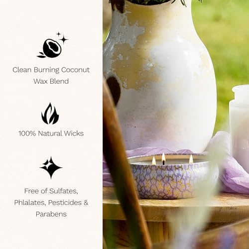 Voluspa Santal Vanille, 3 Wick Tin Candle, 12 oz, 40 Hour Burn Time, Coconut Wax for Clean Burning, Handcrafted in the USA