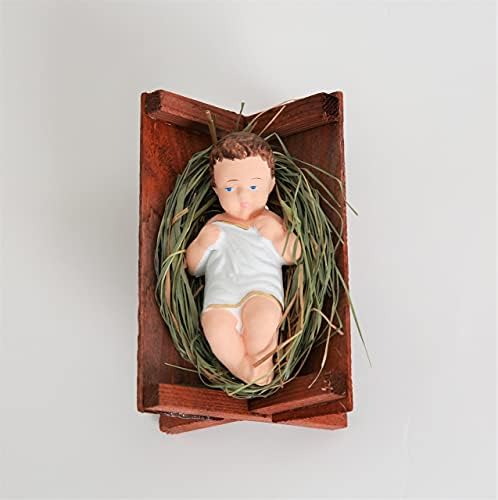 4 Inch Baby Jesus in Manger Figurine, Small Baby Jesus Manger Crib for Nativity Set on Natural Hay, Handcrafted Holy Gift Made in Poland