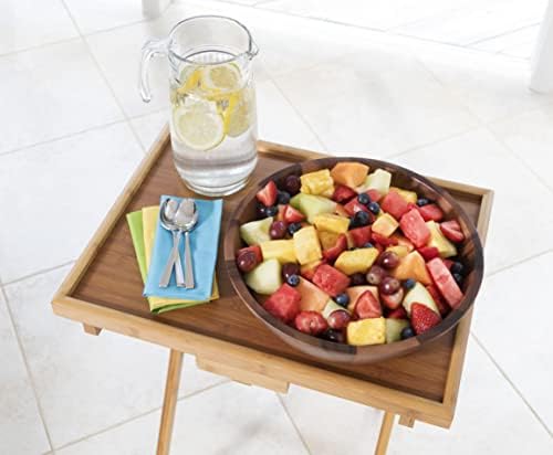 Lipper International Bamboo Wood Lipped Folding Snack Table Trays for Kitchen, Home, Office and Playroom, Set of 2