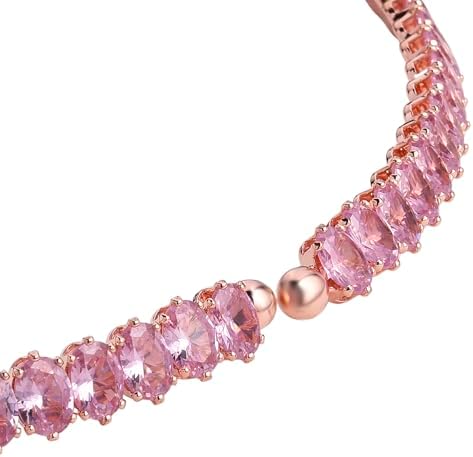 2 Piece Set Pink Cubic Zirconia Chocker Necklace 17"Bracelet 7.5In