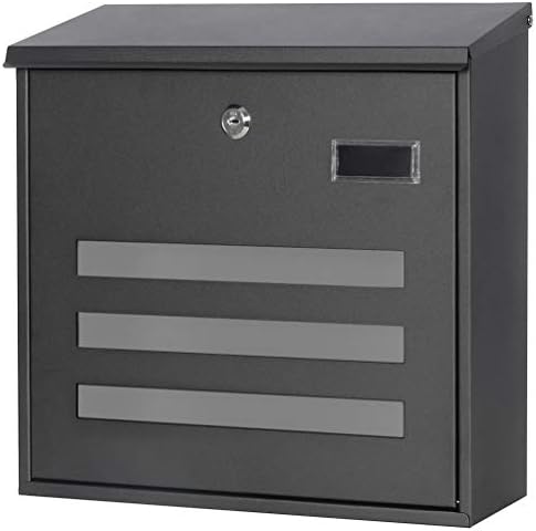 Decaller Large Capacity Mailbox with Key Lock, Wall Mount Metal Mail Box with Newspaper Compartment for Outside, 14.4" x 13" x 4.2", 938 Black
