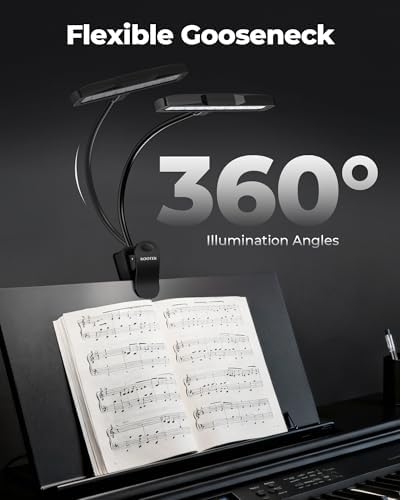 Kootek Music Stand Light Clip-on Piano Lamp Rechargeable Book Light, 10 LED | Adjustable Brightness, 360° Flexible Neck, Clip-on&freestanding