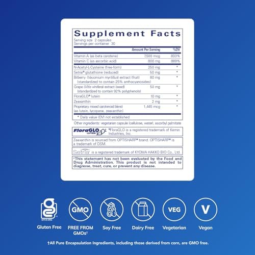 Pure Encapsulations Macular Support Formula | Hypoallergenic Supplement with Enhanced Antioxidant Formula for Healthy Eyes* | 60 Capsules | Hypoallergenic Supplement with Enhanced Antioxidant Formula for Healthy Eyes*