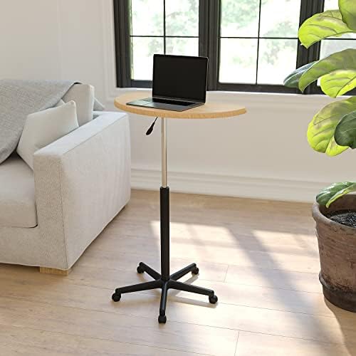 Flash Furniture Eve Sit to Stand Mobile Laptop Desk/Speaker's Lectern with Wheels, Modern Height-Adjustable Portable Standing Computer Desk, Black | Heavy Duty Nylon Base, Dual Wheel Casters